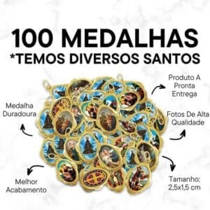 100 Medalhas Santos Católicos Resinadas – Para Terços, Escapulários, Lembrancinhas, Artesanato e Revenda