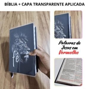 Bíblia + Capa Transparente APLICADA Masculina Feminina Média Palavra Jesus Vermelho Capa Dura Índice