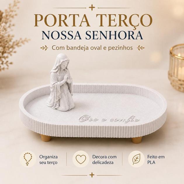 Porta Terço Nossa Senhora Rezando Porta Rosário Estátua Decorativa Religiosa Católica Decoração